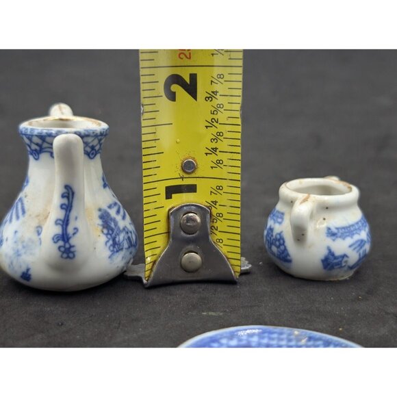 Vtg. Set 3 Miniature Blue Willow Tea Pot Plate & Sugar Blue White China READ - Picture 10 of 16